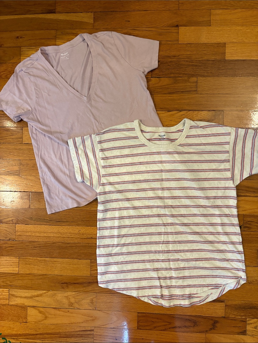 Madewell Bundle - (2) T-Shirts, Light Lavender and Natural Stripe - Size Medium